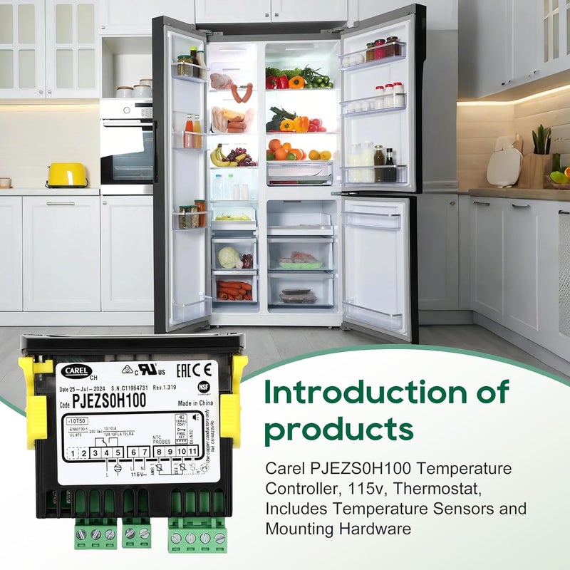 Anrain Carel Temperature Controller PJEZS0H100, Digital Thermostat with Temperature Sensor Probe, 115V, Compatible with Carel and All Refrigerator Types, Mounting Hardware and Instructions, Original OEM - Image 5